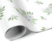 Waterverf-anemon- en -spar-patroon cadeaupapier (Rol Hoek)