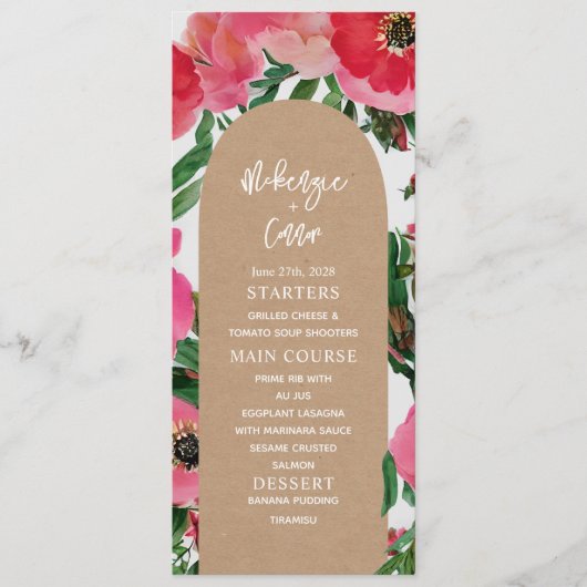 Waterverf Anemone Arch Cardstock Weddenschap Menu (Voorkant)