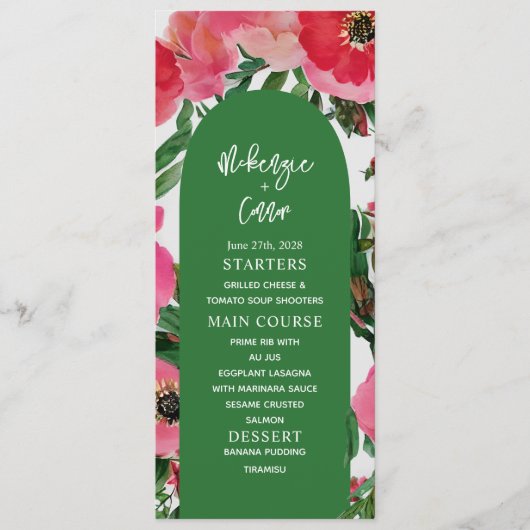 Waterverf Anemone Arch Green Wedding Menu (Voorkant)
