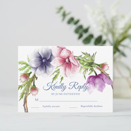 Waterverf Anemone Bloem Bruiloft RSVP Kaarten (Staand voorkant)