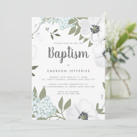 Waterverf Anemone Blue Baptisme Kaart (Staand voorkant)