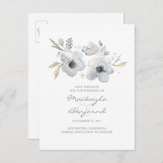 Waterverf Anemone Botanical Save the Date Aankondigingskaart (Voorkant / Achterkant)