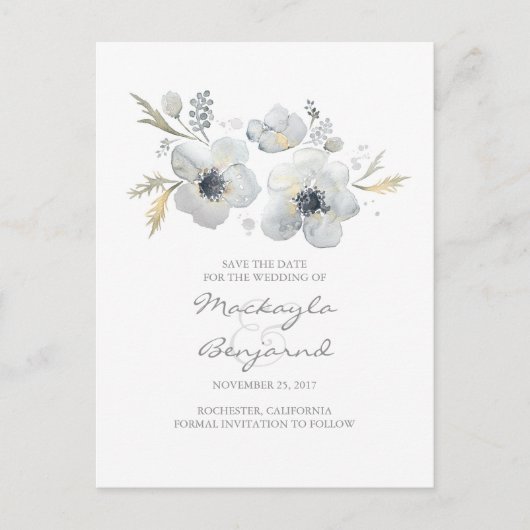 Waterverf Anemone  Botanical Save the Date Aankondigingskaart (Voorkant)