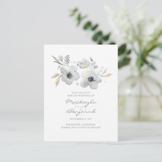 Waterverf Anemone  Botanical Save the Date Aankondigingskaart (Staand voorkant)