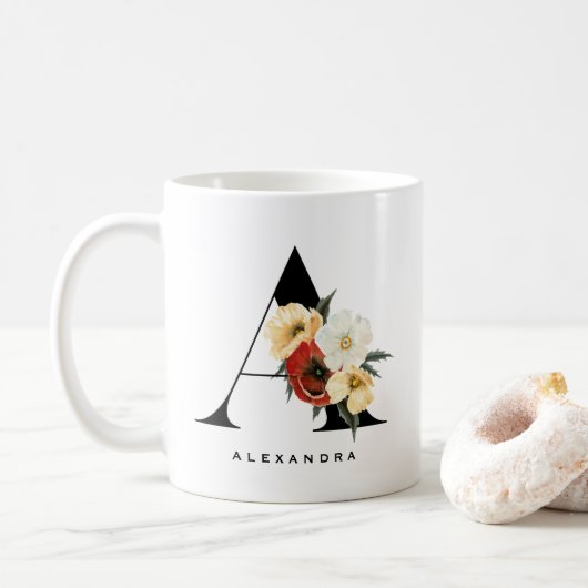 Waterverf Anemone Botanicals Letter A Monogram Koffiemok (Met donut)