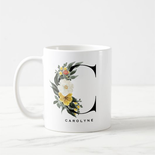 Waterverf Anemone Botanische stoffen Letter C Mono Koffiemok (Links)