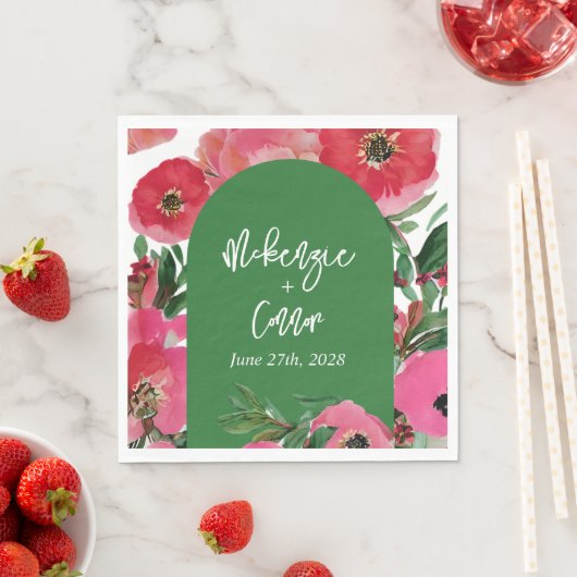 Waterverf Anemone Cardstock Green Arch Wedding Servet (Insitu)