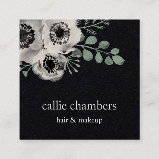 Waterverf Anemone & Eucalyptus Floral Vierkante Visitekaartje (Voorkant)