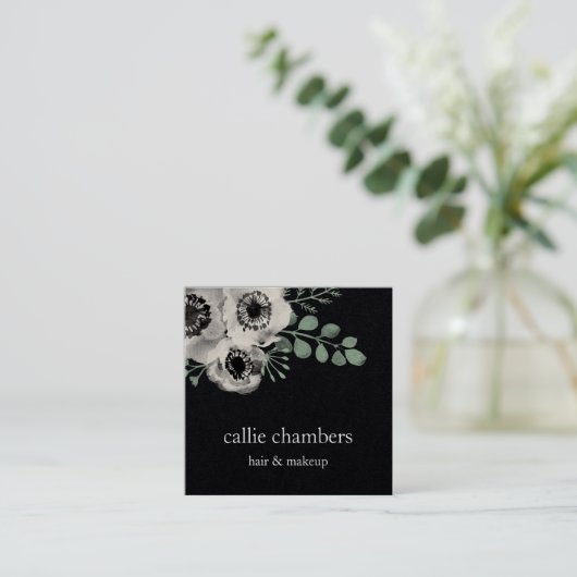 Waterverf Anemone & Eucalyptus Floral Vierkante Visitekaartje (Staand voorkant)