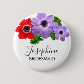 Waterverf Anemone Floral Bridesmaid Button (Voorkant)