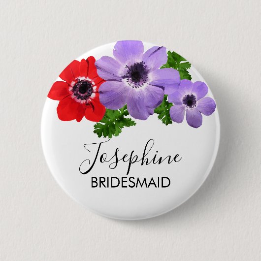 Waterverf Anemone Floral Bridesmaid Button (Voorkant)