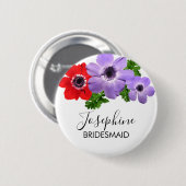 Waterverf Anemone Floral Bridesmaid Button (Voorkant /achterkant)