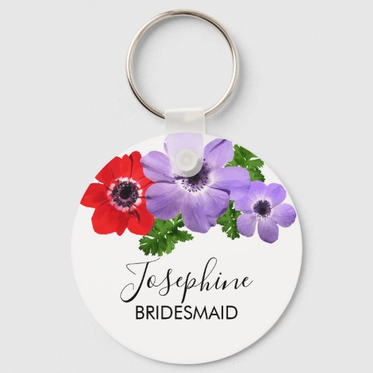Waterverf Anemone Floral Bridesmaid Sleutelhanger (Voorkant)