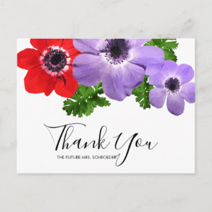 Waterverf Anemone Floral Dank u Briefkaart