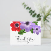 Waterverf Anemone Floral Dank u Briefkaart (Staand voorkant)
