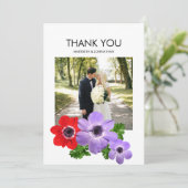 Waterverf Anemone Floral Hartelijk dank Bedankkaart (Staand voorkant)