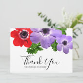Waterverf Anemone Floral Hartelijk dank Bedankkaart (Staand voorkant)