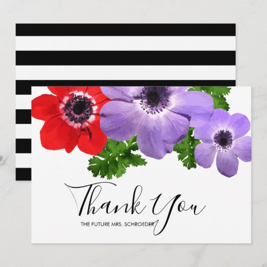 Waterverf Anemone Floral Hartelijk dank Bedankkaart (Voorkant / Achterkant)