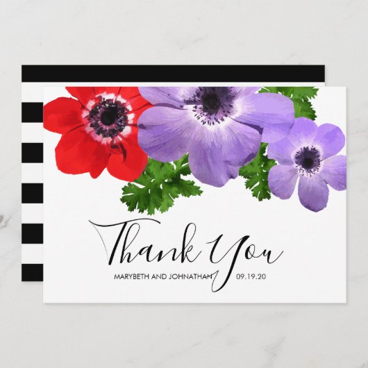 Waterverf Anemone Floral Hartelijk dank Bedankkaart (Voorkant / Achterkant)