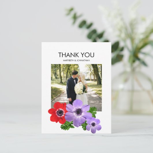 Waterverf Anemone Floral Hartelijk dank voor het B Briefkaart (Staand voorkant)