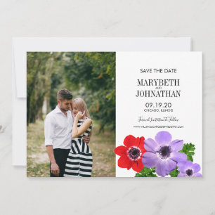 Waterverf Anemone Floral sla de Datum fotokaart op Save The Date