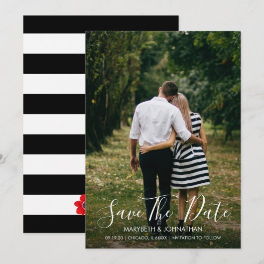 Waterverf Anemone Floral sla de Datum fotokaart op Save The Date (Voorkant / Achterkant)