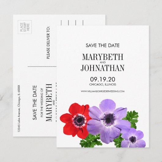 Waterverf Anemone Floral sla het Briefkaart Datum (Voorkant / Achterkant)