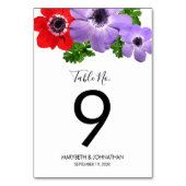 Waterverf Anemone Floral Table Number Card Kaart (Achterkant)