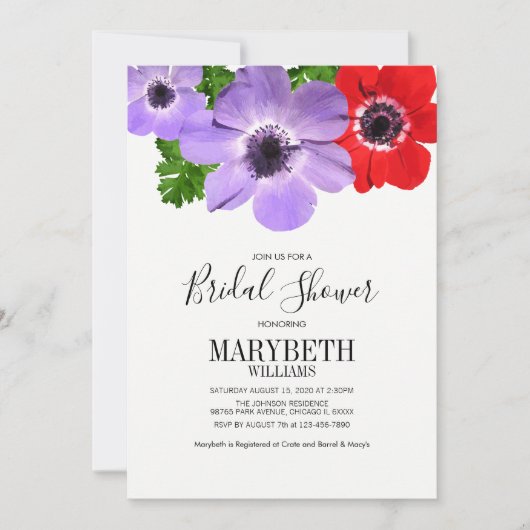 Waterverf Anemone Floral Vrijgezellenfeest Card Kaart (Voorkant)