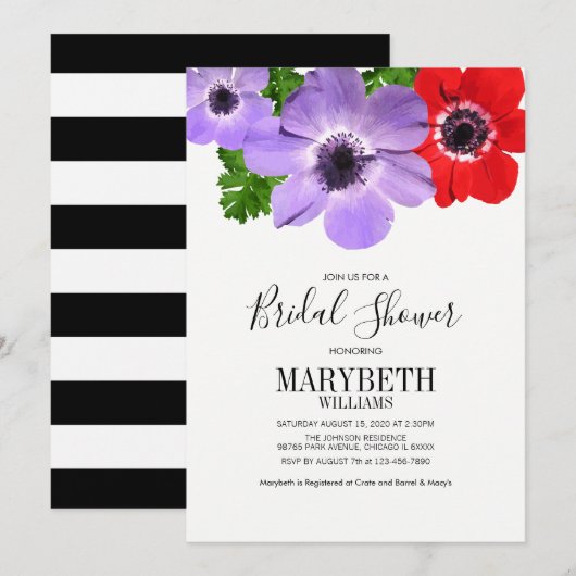 Waterverf Anemone Floral Vrijgezellenfeest Card Kaart (Voorkant / Achterkant)