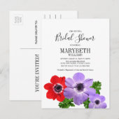 Waterverf Anemone Floral Vrijgezellenfeest Card Uitnodiging Briefkaart (Voorkant / Achterkant)