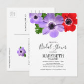 Waterverf Anemone Floral Vrijgezellenfeest Card Uitnodiging Briefkaart (Voorkant / Achterkant)