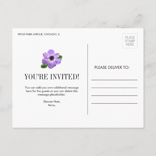 Waterverf Anemone Floral Vrijgezellenfeest Card Uitnodiging Briefkaart (Achterkant)