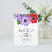 Waterverf Anemone Floral Vrijgezellenfeest Card Uitnodiging Briefkaart (Staand voorkant)