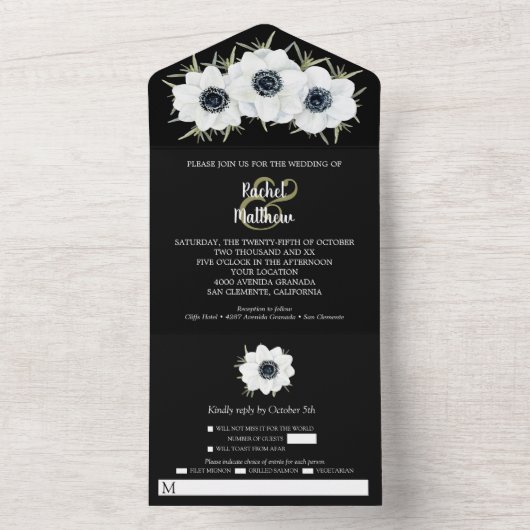 Waterverf Anemone Floral Wedding All In One Uitnodiging (Binnen)