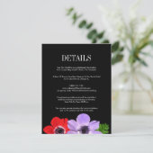 Waterverf Anemone Floral Wedding Details Kaart (Staand voorkant)