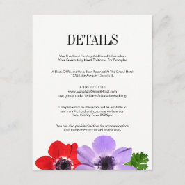 Waterverf Anemone Floral Wedding Details Kaart