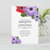 Waterverf Anemone Floral Wedding Invitation Card Kaart (Staand voorkant)