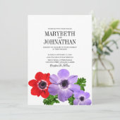 Waterverf Anemone Floral Wedding Invitation Card Kaart (Staand voorkant)