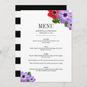 Waterverf Anemone Floral Wedding Menu Card (Voorkant / Achterkant)