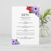 Waterverf Anemone Floral Wedding Menu Card (Staand voorkant)
