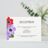 Waterverf Anemone Floral Wedding Reception Kaart (Staand voorkant)
