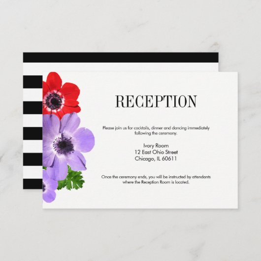 Waterverf Anemone Floral Wedding Reception Kaart (Voorkant / Achterkant)