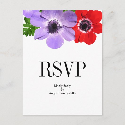 Waterverf Anemone Floral Wedding RSVP Briefkaart (Voorkant)