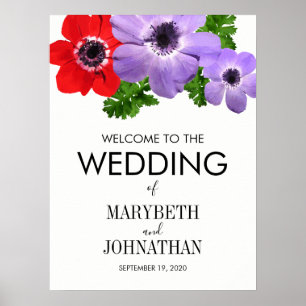 Waterverf Anemone Floral Wedding Welcome Sign Poster