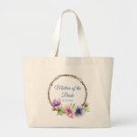 Waterverf Anemone Flower Wedding Grote Tote Bag<br><div class="desc">Deze bruiloft canvas tassen hebben een elegant blauw schrift op een witte achtergrond omringd door prachtige Anemone bloemen in roze, lavendel, blauw, paarse en violet met groene bladeren. De tekst kan worden aangepast door de tekstvakken te bewerken. Ontworpen voor u door Evco Studio © op www.zazzle.com/store/evcostudio #wedding #motherofthebride #tas verloving...</div>