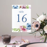 Waterverf Anemone Flower Wedding Kaart<br><div class="desc">Waterverf Anemone Flower Wedding Table Nummerkaarten hebben een elegant blauw schrift op een witte achtergrond omringd door prachtige Anemone bloemen in roze,  lavendel,  blauw,  paarse en violet met groene bladeren. De tekst kan worden aangepast door de tekstvakken te bewerken. Ontworpen voor u door Evco Studio © op www.zazzle.com/store/evcostudio</div>