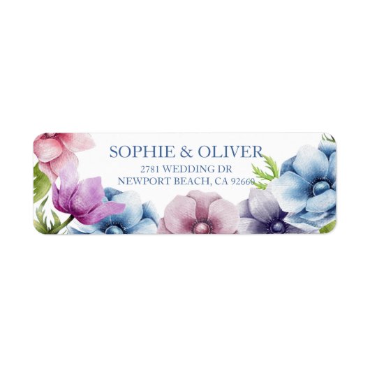Waterverf Anemone Flower Wedding Return-adres Etiket (Voorkant)