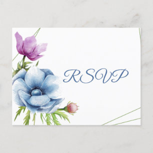 Waterverf Anemone Flower Wedding RSVP Uitnodiging Briefkaart