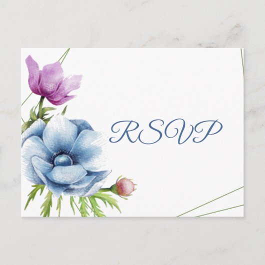 Waterverf Anemone Flower Wedding RSVP Uitnodiging Briefkaart (Voorkant)
